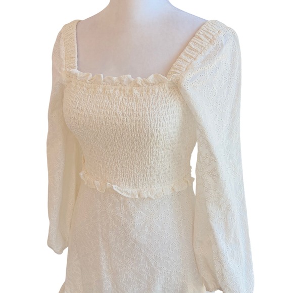Veronica Beard NEW Denise Dress Sz 4 White Eyelet Cotton Smocked Mini Sun Dress - Picture 11 of 15